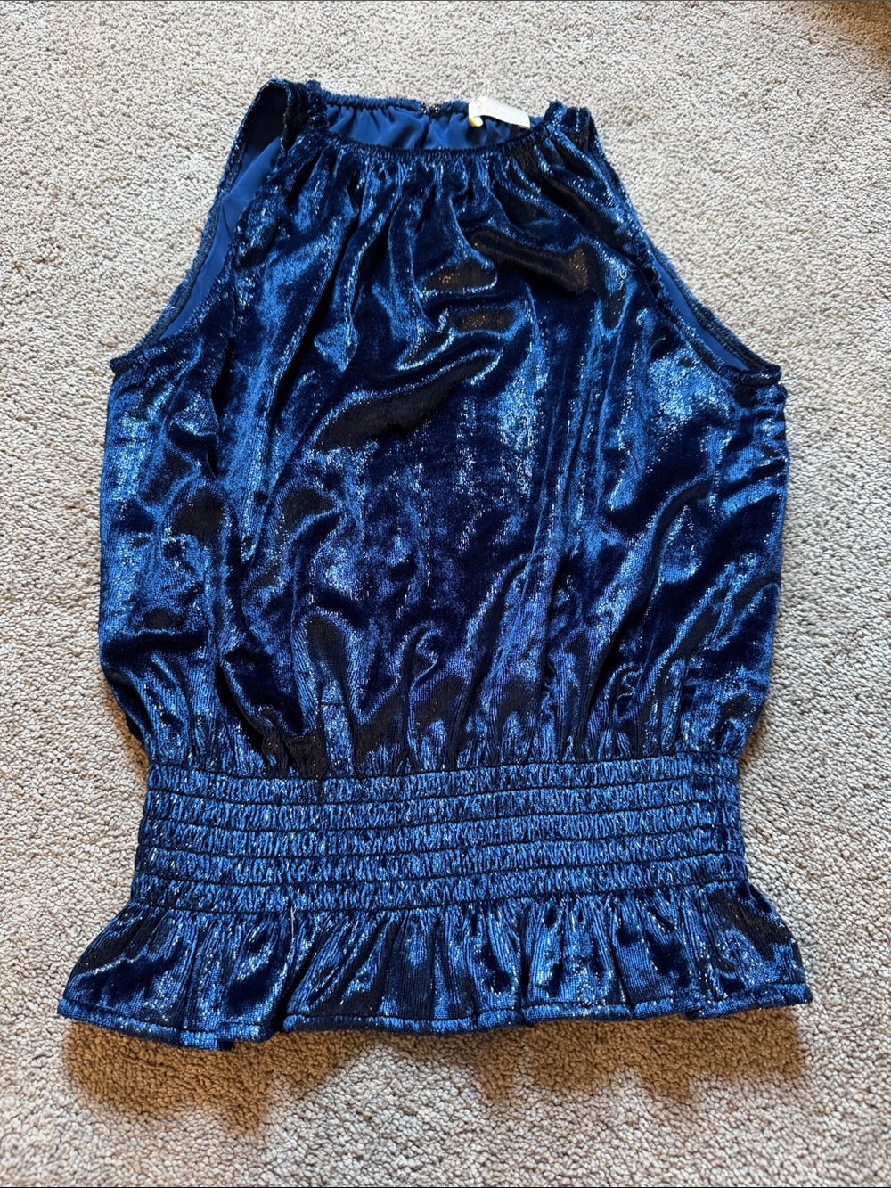 Ramy Brook New York Women’s Shimmery Navy Blue Sleeveless Blouson Top